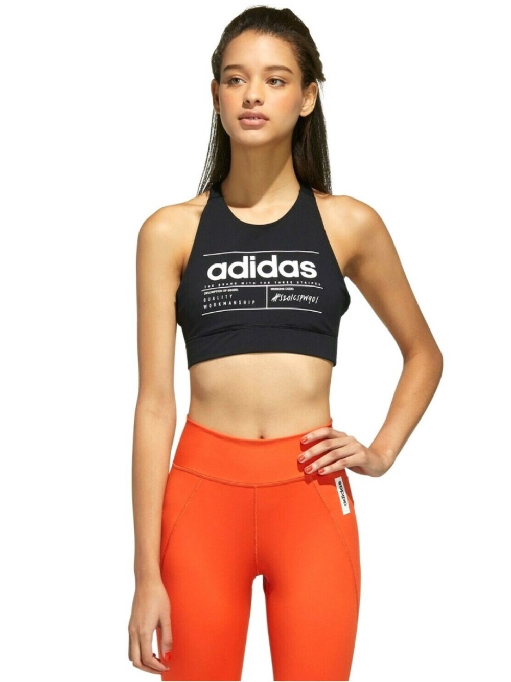 adidas Black Crop Sports Bra with White Logo